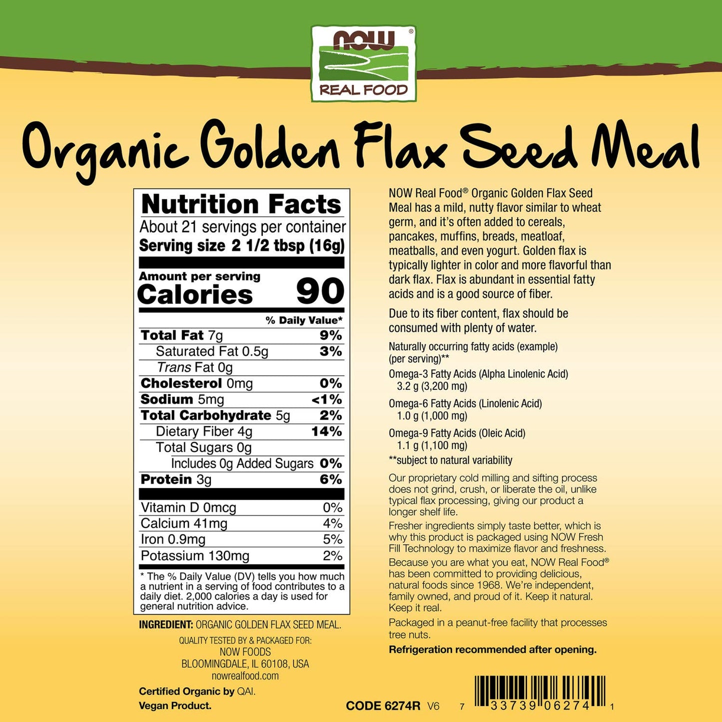 NOW Foods Organic Golden Flax Seed Meal - 12-Ounce Pack of 3, Rich in Essential Fatty Acids and Fiber, Cold-Processed, Non-GMO