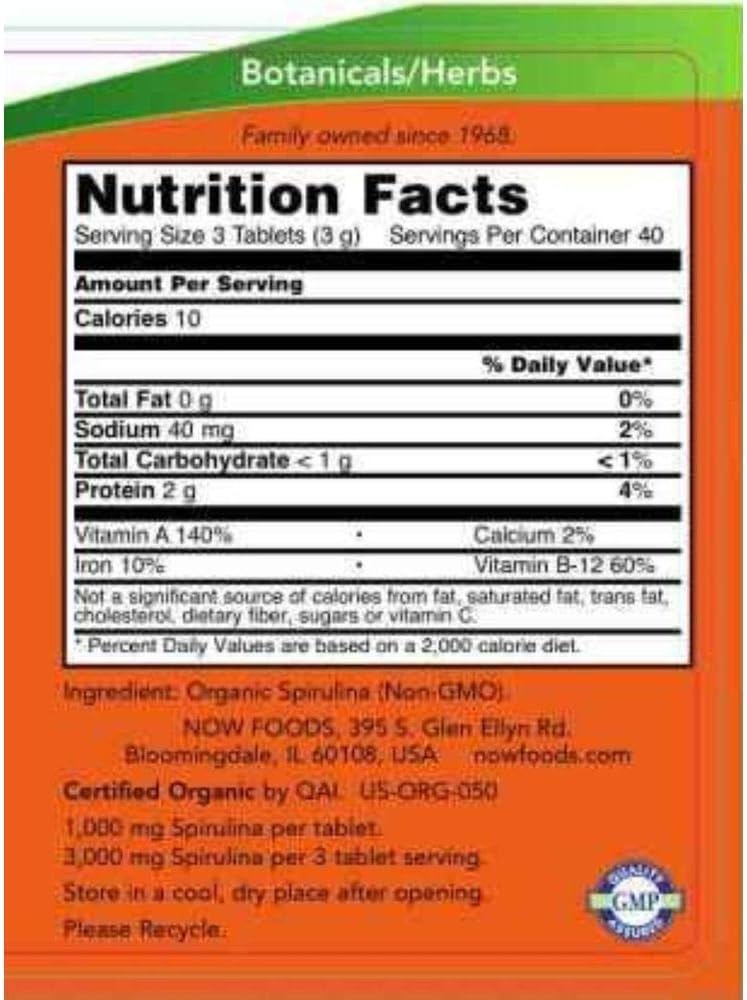 Now Foods Organic Spirulina Tablets - 1000mg, 120 Count