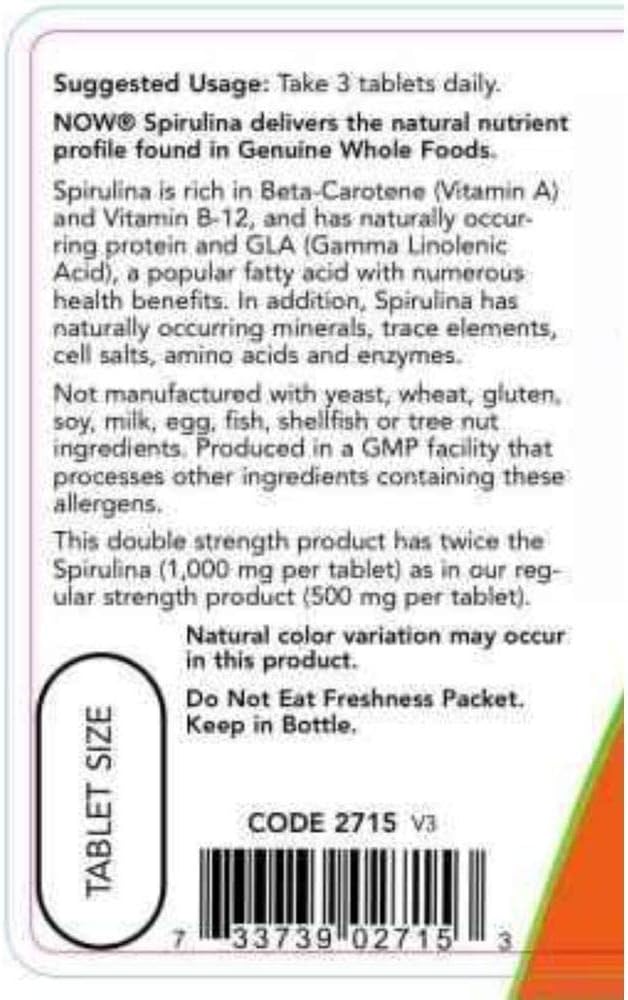 Now Foods Organic Spirulina Tablets - 1000mg, 120 Count