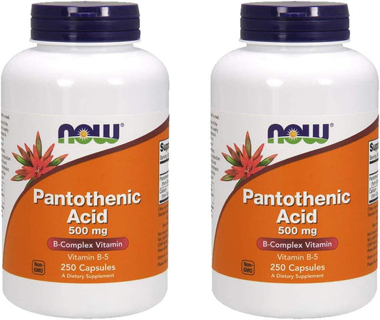Now Foods Pantothenic Acid 500 mg, 250 Capsule Double Pack for Enhanced Wellness