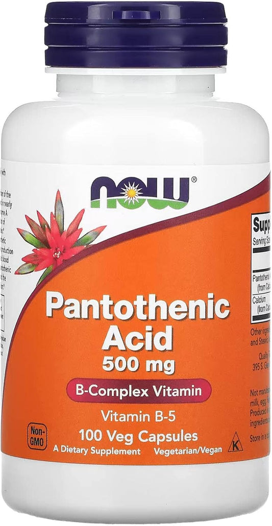 NOW Foods Pantothenic Acid 500mg - 100 Capsules, High Potency Vitamin B5 Supplement