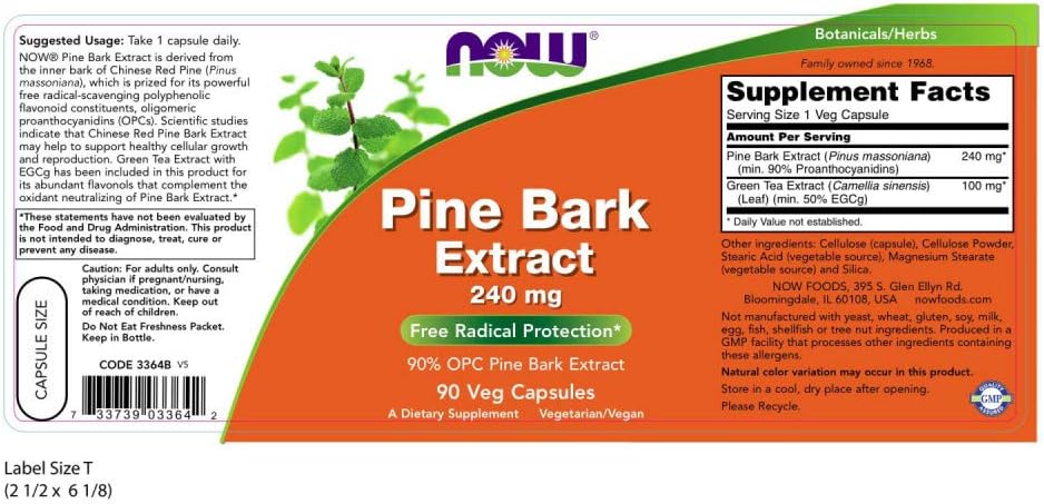 NOW Foods Pine Bark Extract 240 mg - 2 Pack of 90 Vegetable Capsules for Antioxidant Support - BoostGo Australia