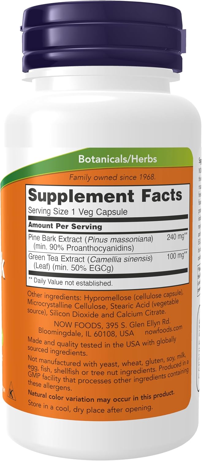 NOW Foods Pine Bark Extract 240mg - 90 Veg Capsules, High Potency 90% OPC Supplement