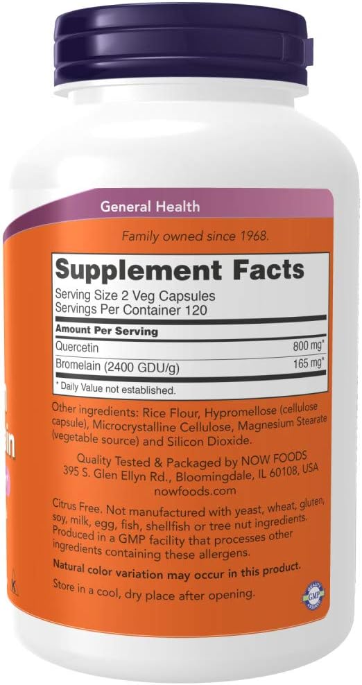 NOW Foods Quercetin with Bromelain - 2 Pack of 240 Vegetable Capsules