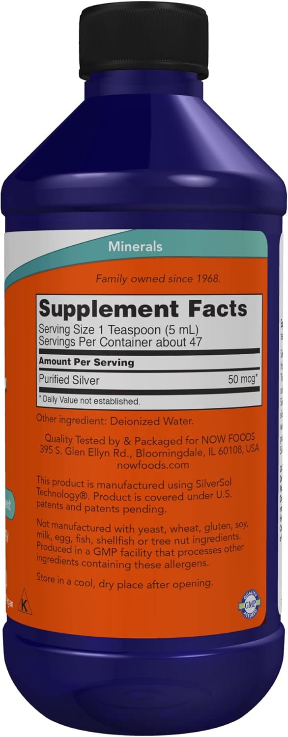 NOW Foods Silver Sol 10 PPM Liquid Supplement with Elemental Silver and Deionized Water - 8 oz