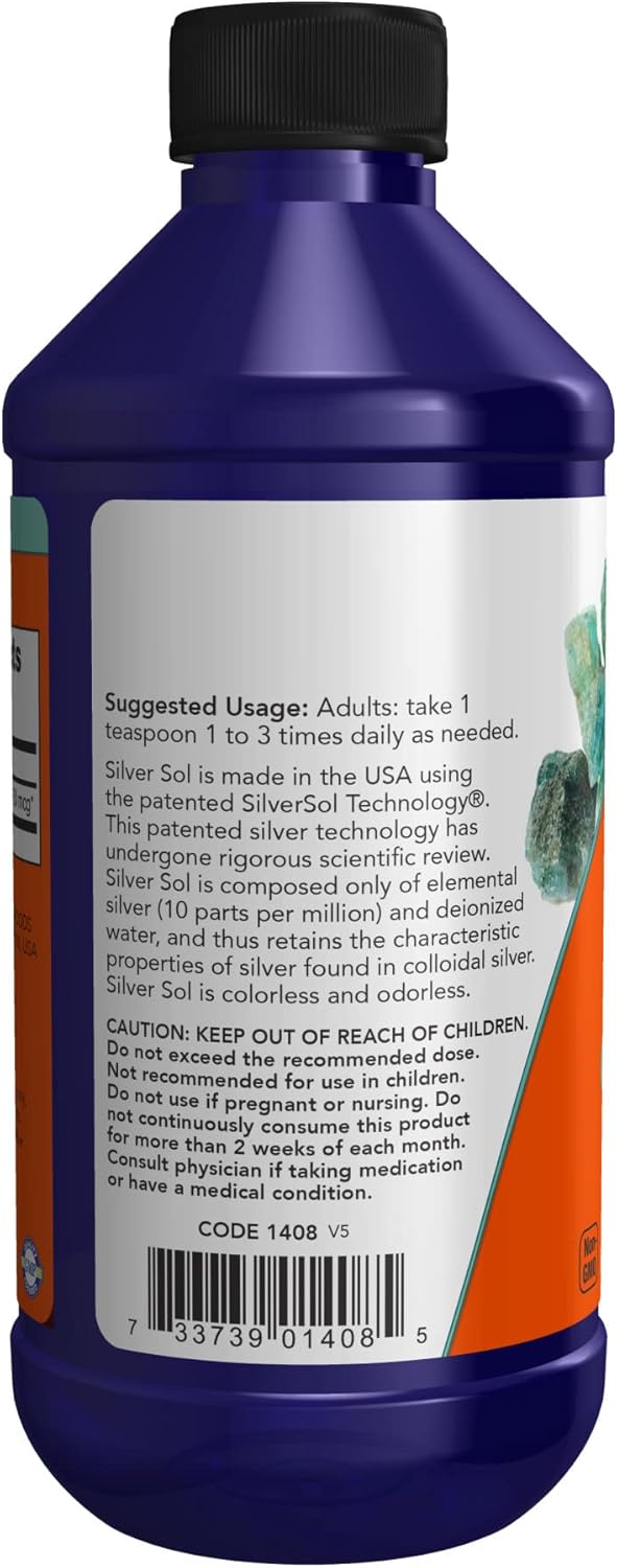 NOW Foods Silver Sol 10 PPM Liquid Supplement with Elemental Silver and Deionized Water - 8 oz
