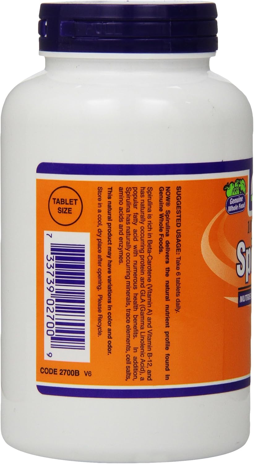 NOW Foods Spirulina Tablets 500mg - 500 Count Bottle - Organic Spirulina Supplement