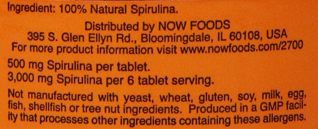 NOW Foods Spirulina Tablets 500mg - 500 Count Bottle - Organic Spirulina Supplement