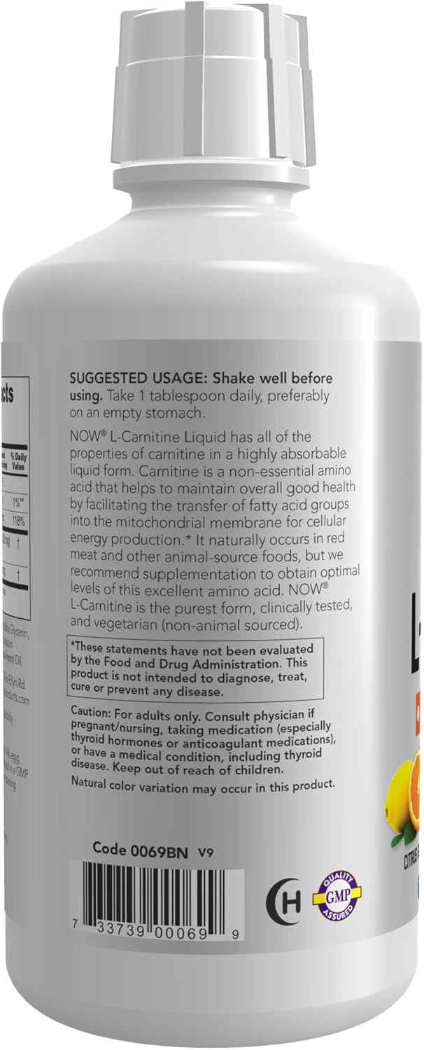 Now Foods Sports Liquid L-Carnitine Citrus Supplement 1000mg 32 fl oz Bottle