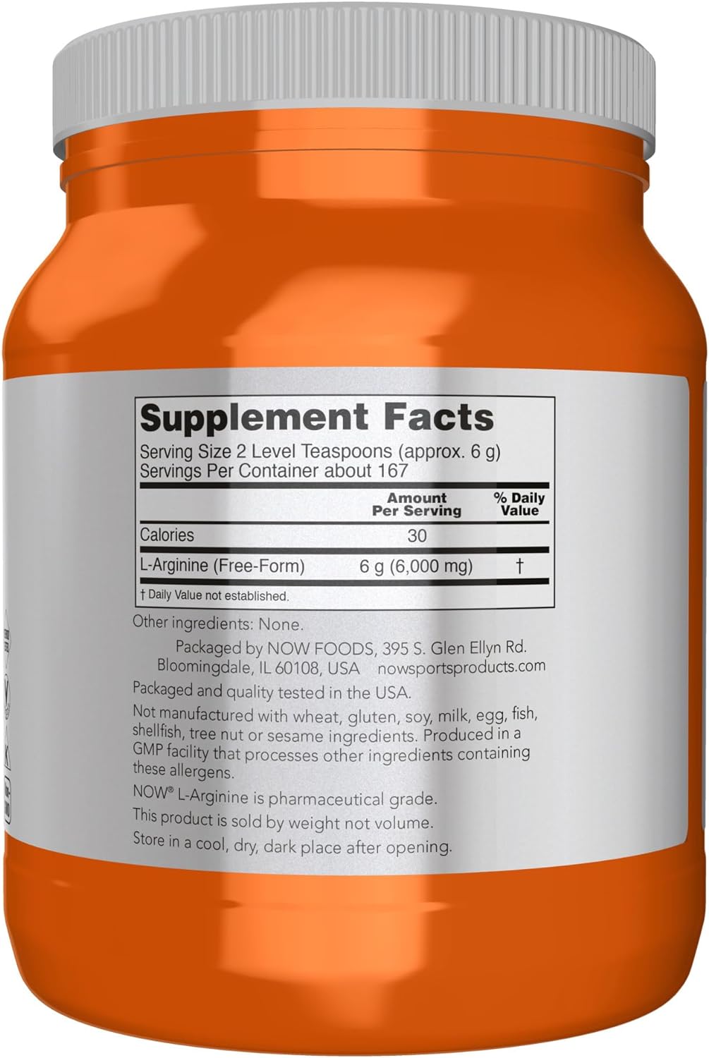 NOW Foods Sports Nutrition L-Arginine Powder for Nitric Oxide Support - 2.2-Pound Jar