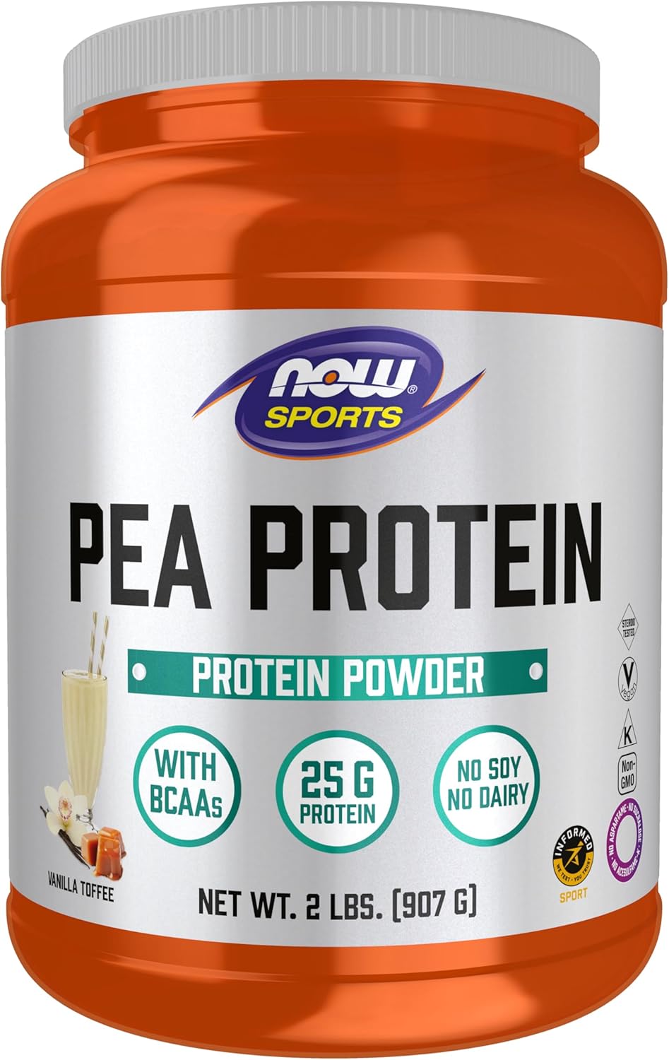 NOW Foods Sports Nutrition Vanilla Toffee Pea Protein Powder 2lb - 25g Protein with BCAAs, Easy to Digest