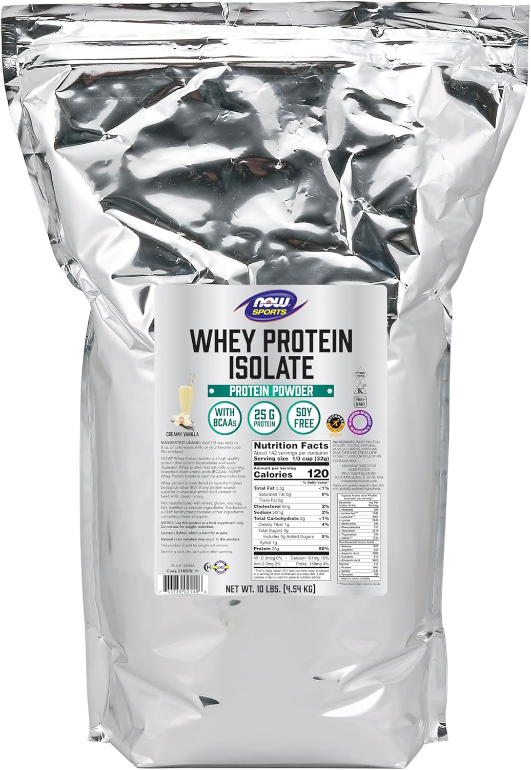 NOW Foods Sports Nutrition Whey Protein Isolate 25g BCAAs Creamy Vanilla Powder 10lb - High-Quality Protein Supplement - BoostGo Australia