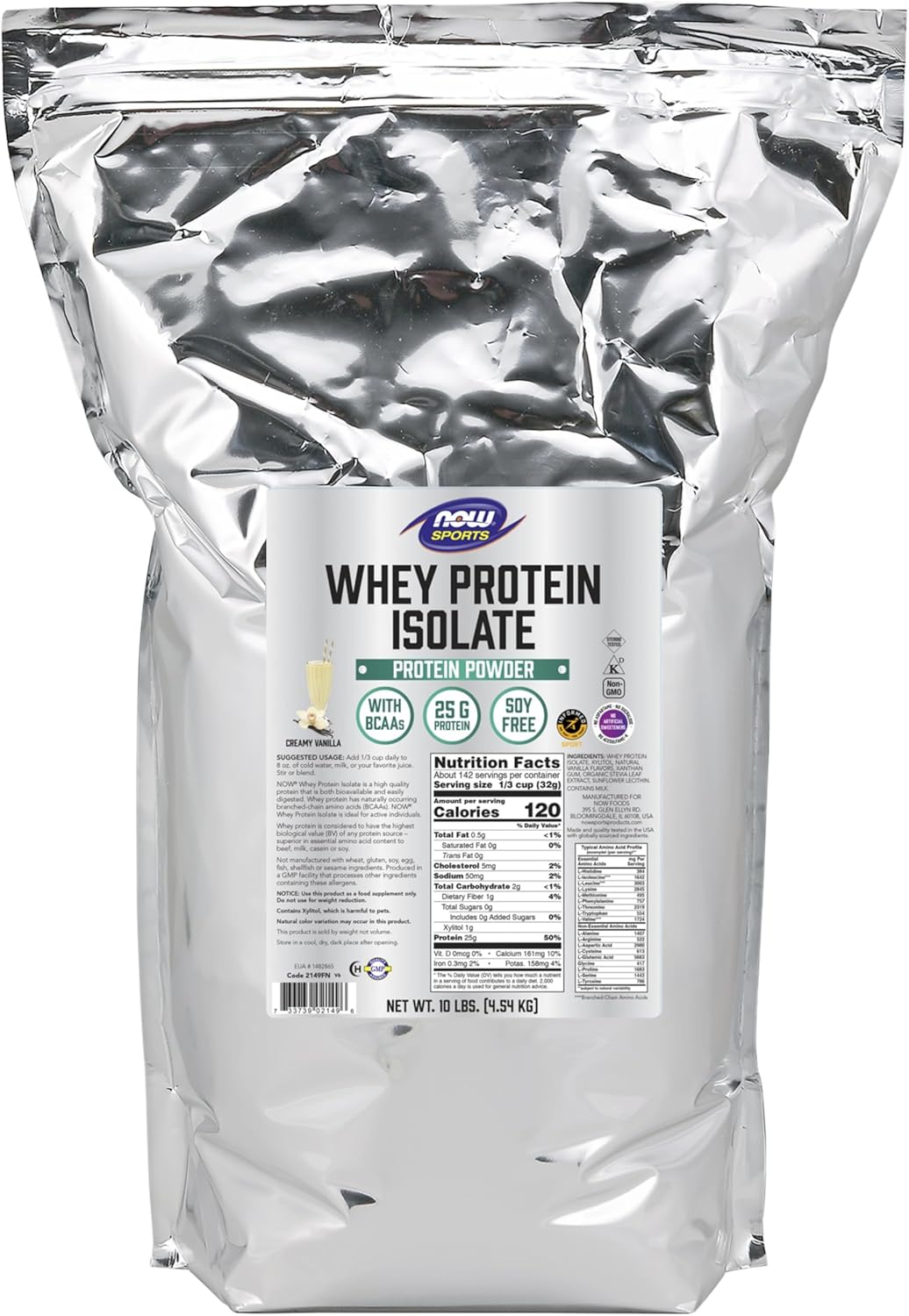 NOW Foods Sports Nutrition Whey Protein Isolate 25g BCAAs Creamy Vanilla Powder 10lb - High-Quality Protein Supplement - BoostGo Australia