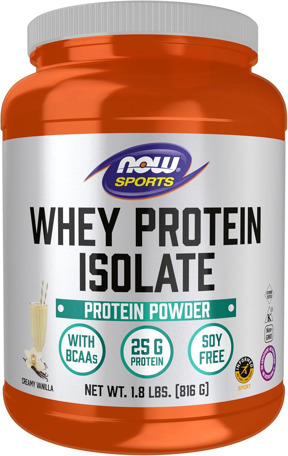 NOW Foods Sports Nutrition Whey Protein Isolate Powder - Creamy Vanilla Flavor, 25g Protein with BCAAs, 1.8lb - BoostGo Australia