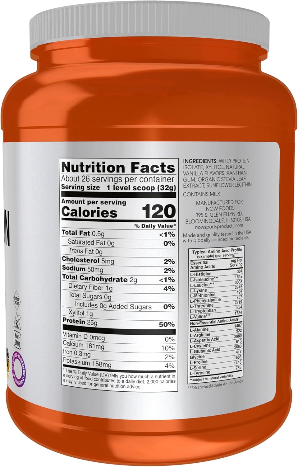 NOW Foods Sports Nutrition Whey Protein Isolate Powder - Creamy Vanilla Flavor, 25g Protein with BCAAs, 1.8lb - BoostGo Australia
