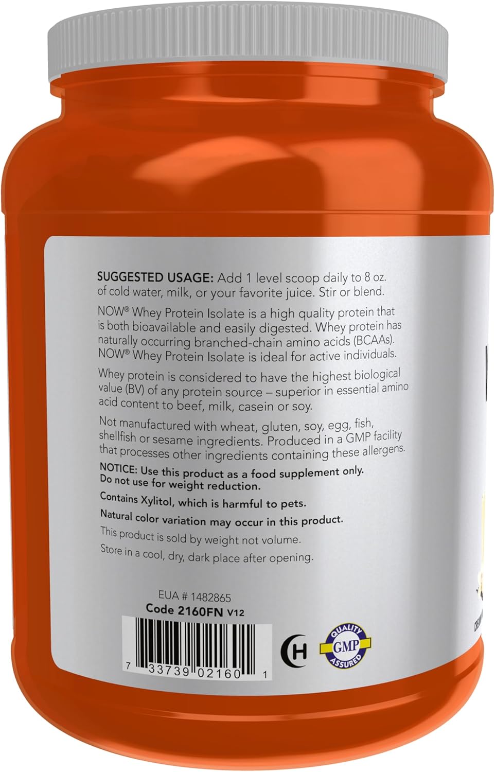 NOW Foods Sports Nutrition Whey Protein Isolate Powder - Creamy Vanilla Flavor, 25g Protein with BCAAs, 1.8lb - BoostGo Australia