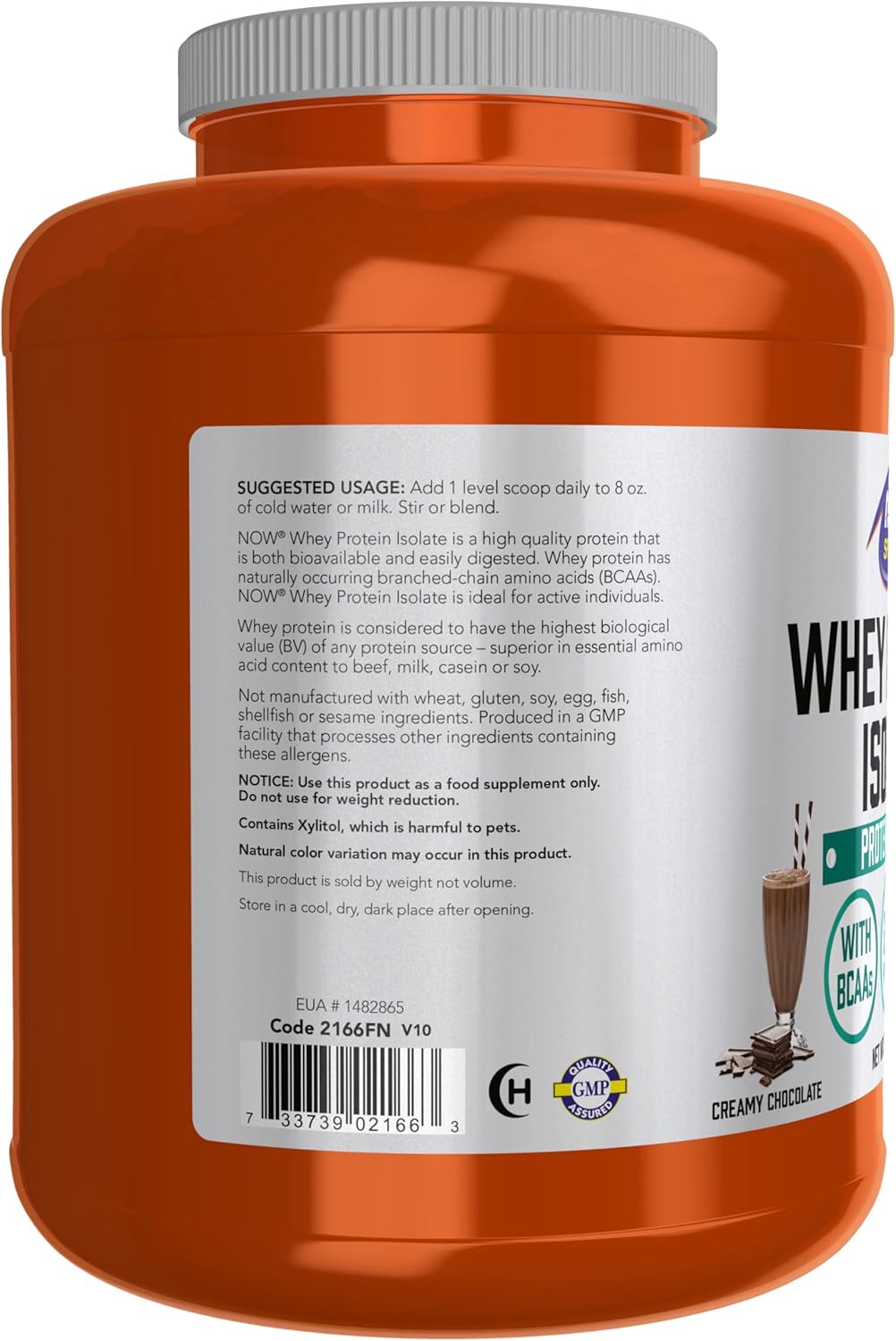 NOW Foods Sports Nutrition Whey Protein Isolate Powder, 5 lb, Creamy Chocolate Flavor, 25g Protein with BCAAs for Muscle Recovery and Growth