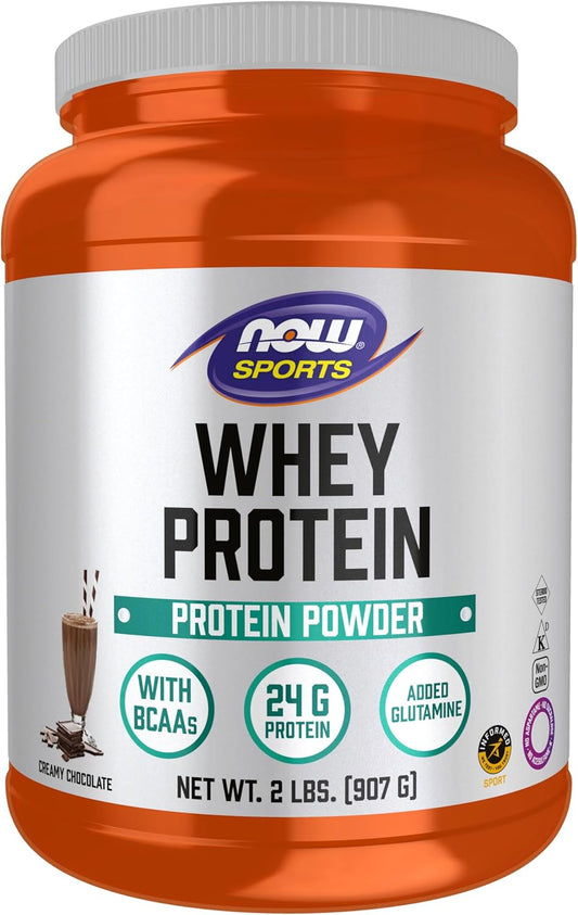 NOW Foods Sports Nutrition Whey Protein Powder, Creamy Chocolate Flavor, 24g Protein with BCAAs, 2lb Pack