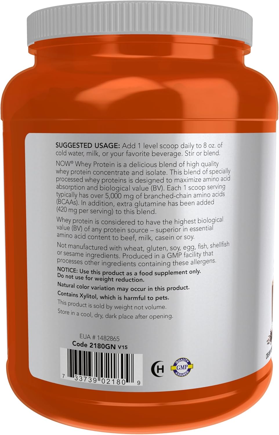 NOW Foods Sports Nutrition Whey Protein Powder, Creamy Chocolate Flavor, 24g Protein with BCAAs, 2lb Pack