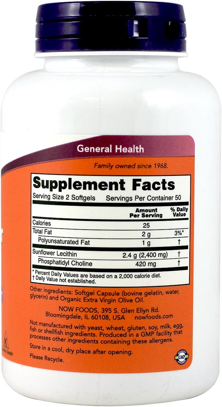 NOW Foods Sunflower Lecithin Softgels - 2 Pack, 1,200 mg - Non-GMO, Soy-Free Supplement