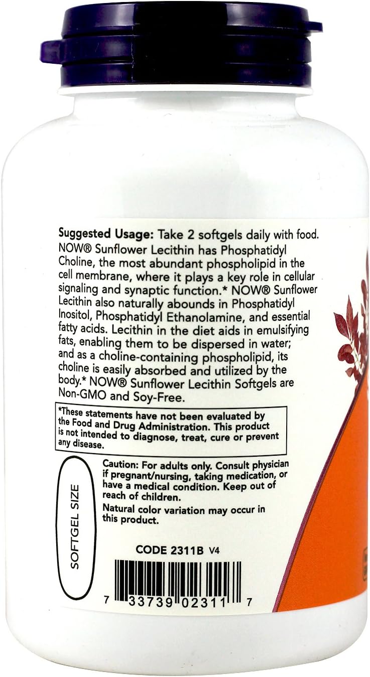 NOW Foods Sunflower Lecithin Softgels - 2 Pack, 1,200 mg - Non-GMO, Soy-Free Supplement