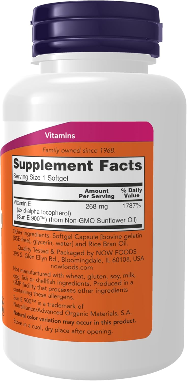 NOW Foods Sunflower Oil Vitamin E Supplements, 400 IU Softgels - Non-GMO Tocopherol Source (120 Count) - BoostGo Australia