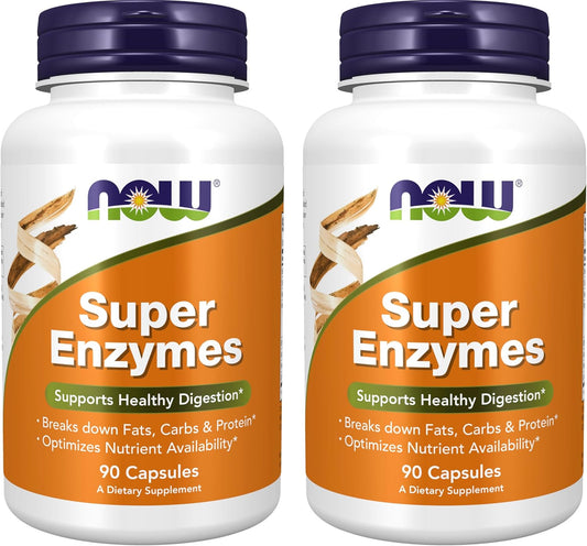 NOW Foods Super Enzymes - 90 Capsules (Pack of 2) for Digestive Support