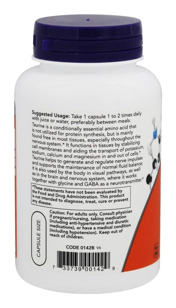 Now Foods Taurine 1000mg Dietary Supplement - 100 Capsules