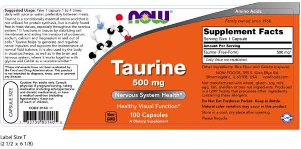 NOW Foods Taurine Capsules - 500 mg, Pack of 2