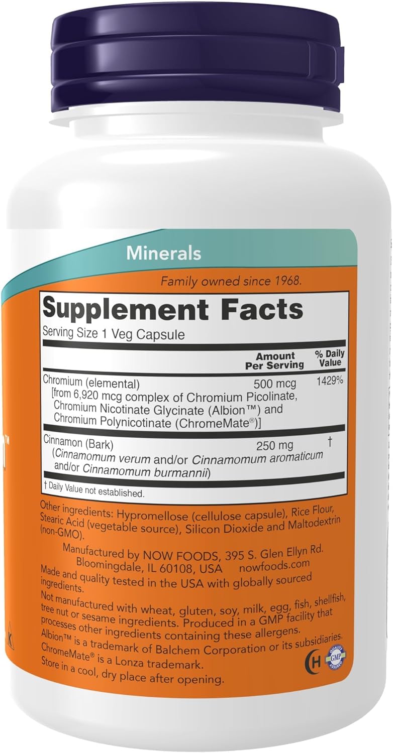 NOW Foods Tri-Chromium™ 500 mcg with Cinnamon, Insulin Co-Factor, 180 Veg Capsules - NOW Supplements