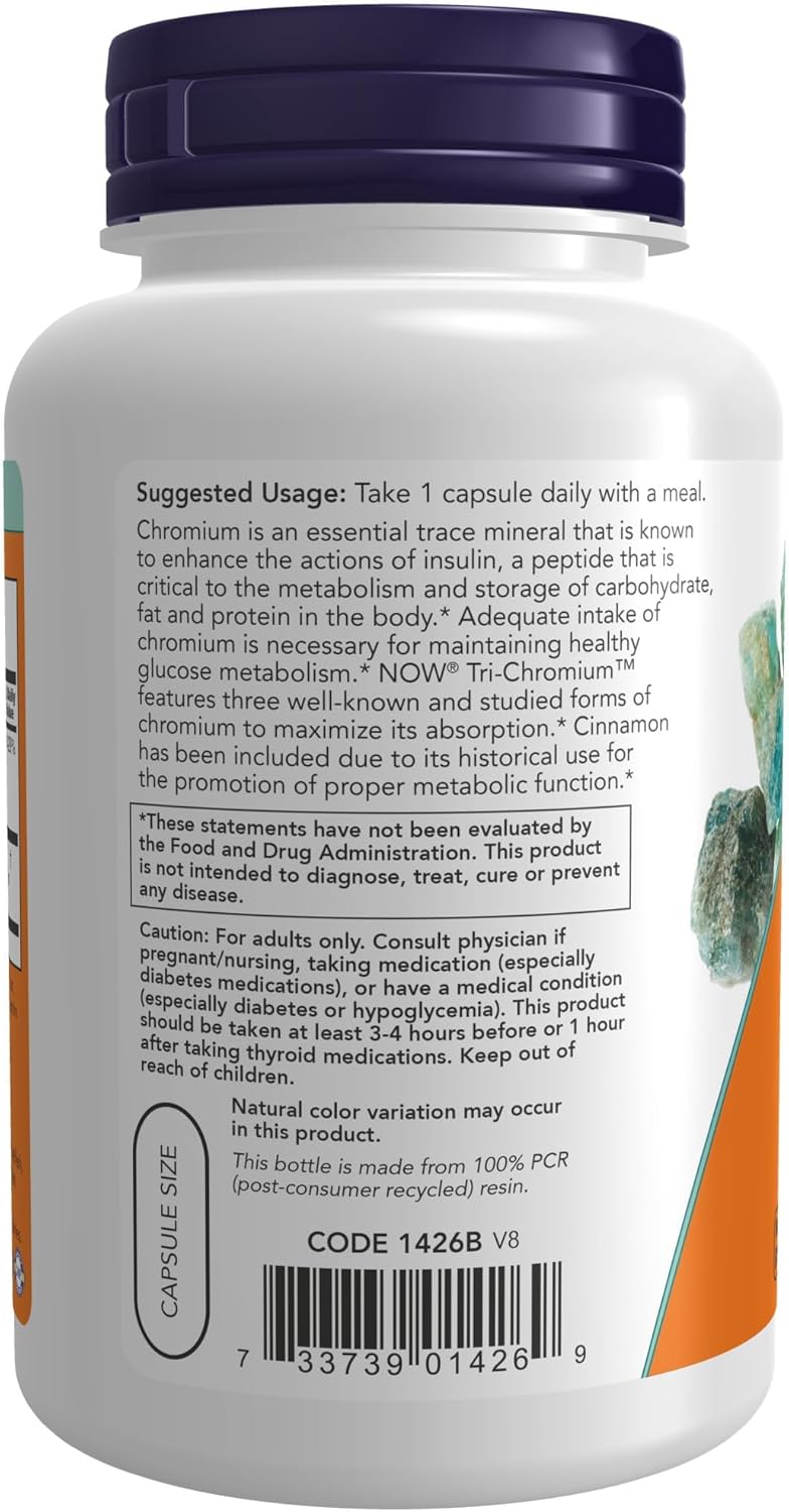 NOW Foods Tri-Chromium™ 500 mcg with Cinnamon, Insulin Co-Factor, 180 Veg Capsules - NOW Supplements