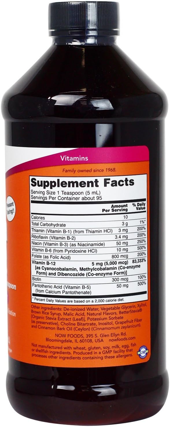 NOW Foods Ultra B-12 Liquid Energy Boost 5000 mcg - 16 oz 2-Pack - Fast Absorption Formula