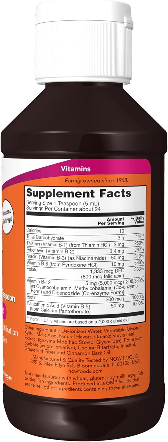 NOW Foods Ultra B-12 Liquid Supplement with 800 mcg Folic Acid for Cellular Energy Production - 4-Ounce Bottle