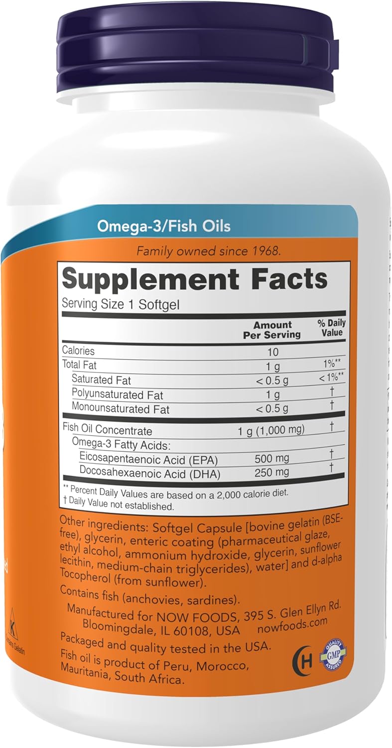 Now Foods Ultra Omega-3 Fish Oil 500 EPA 250 DHA 180 Softgels - High Potency Essential Fatty Acids Supplement