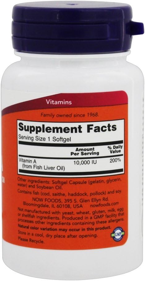Now Foods Vitamin A 100 Softgels - 10,000 IU Dietary Supplement for Immune Support