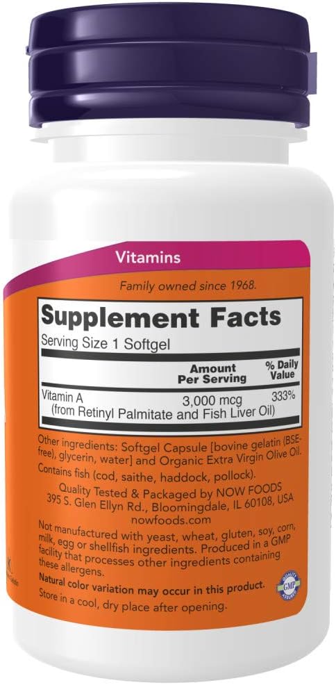 Now Foods Vitamin A 10,000 IU Softgels - 100 Count Bottle