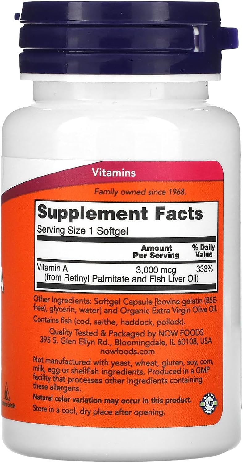 Now Foods Vitamin A 10,000 IU Softgels - 100 Count Bottle
