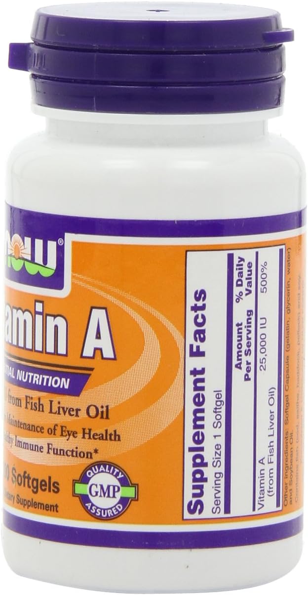 NOW Foods Vitamin A 25,000 IU Softgels - Pack of 4