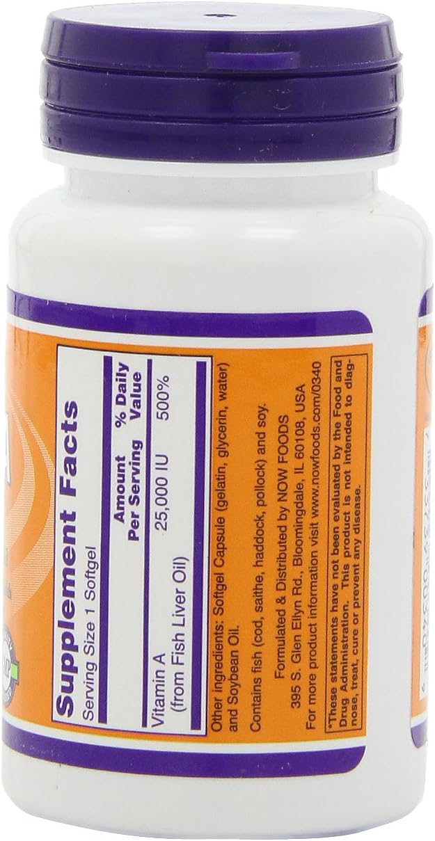 NOW Foods Vitamin A 25,000 IU Softgels - Pack of 4