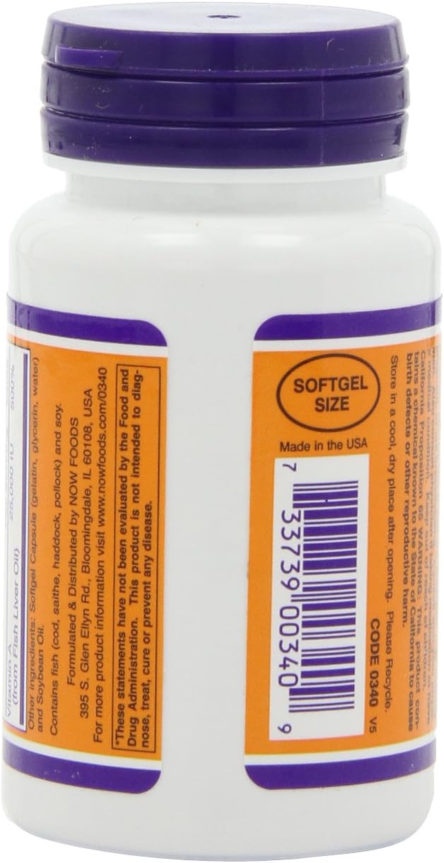 NOW Foods Vitamin A 25,000 IU Softgels - Pack of 4