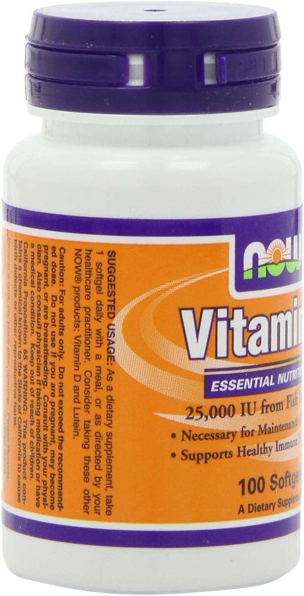 NOW Foods Vitamin A 25,000 IU Softgels - Pack of 4