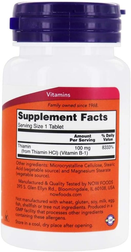 Now Foods Vitamin B-1 (Thiamine) 100mg - Pack of 200 Tablets for Energy Support