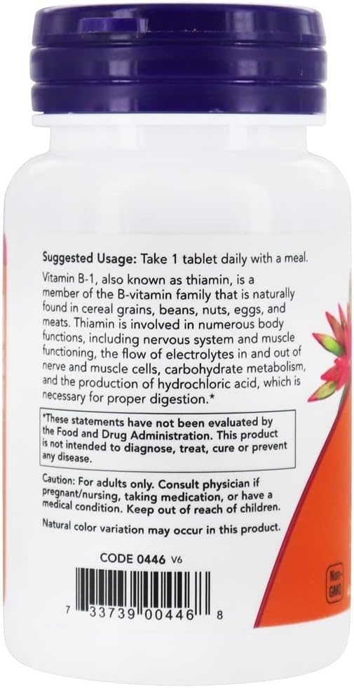 Now Foods Vitamin B-1 (Thiamine) 100mg - Pack of 200 Tablets for Energy Support