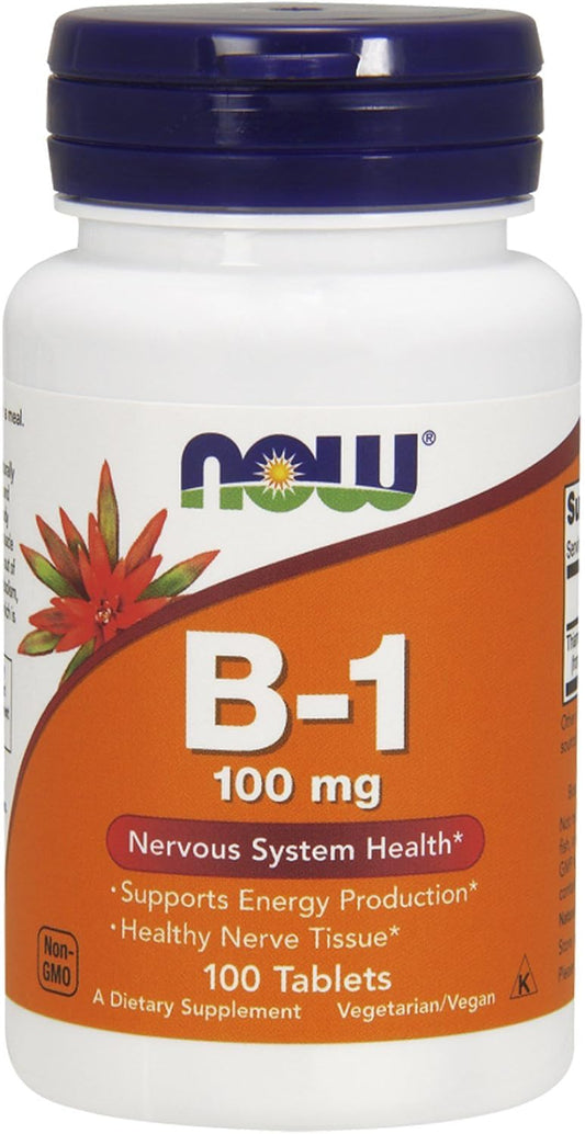 NOW Foods Vitamin B-1 (Thiamine) 100mg Tablets - Pack of 400 - Natural Energy Support