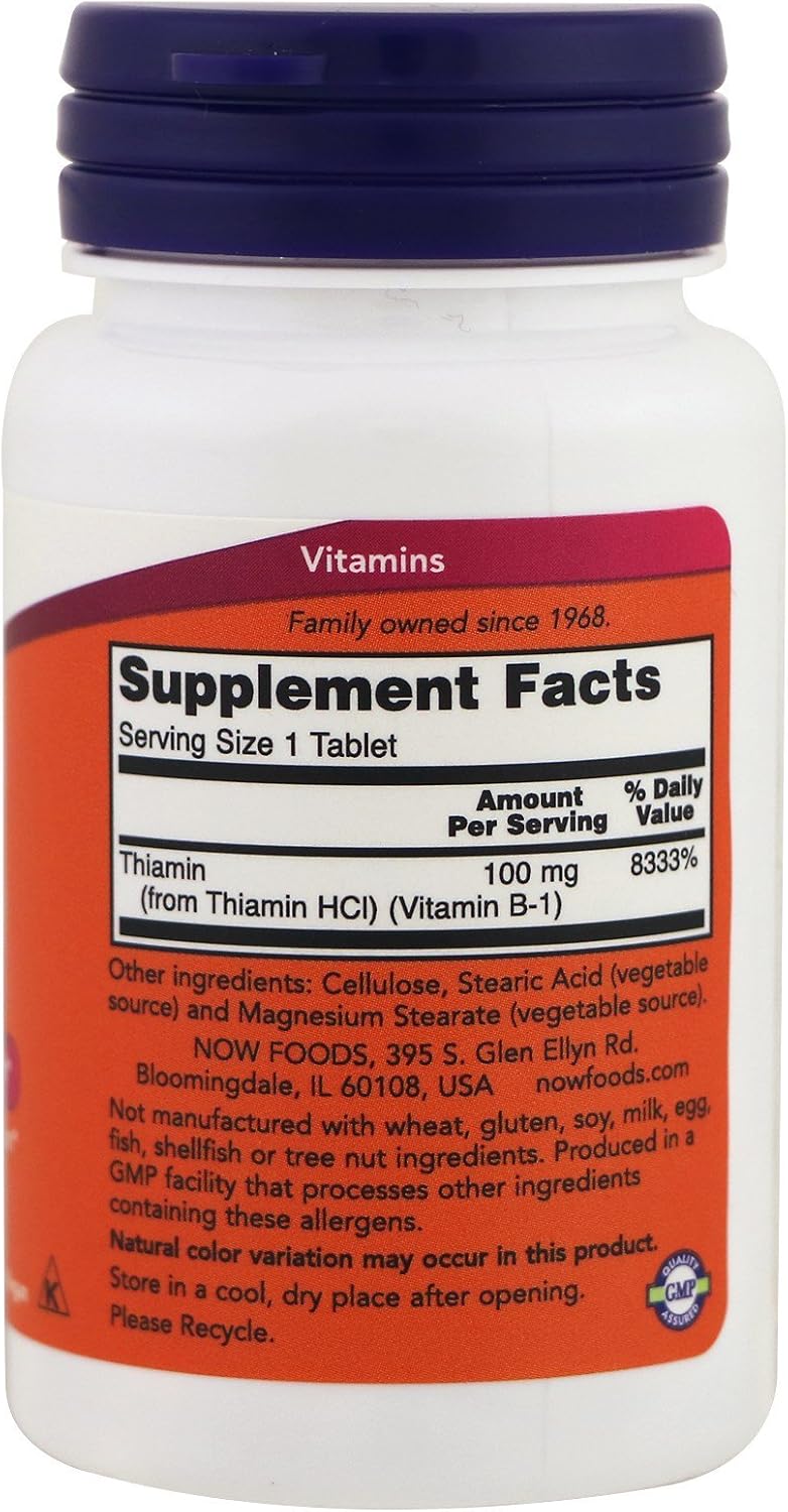 NOW Foods Vitamin B-1 (Thiamine) 100mg Tablets - Pack of 400 - Natural Energy Support