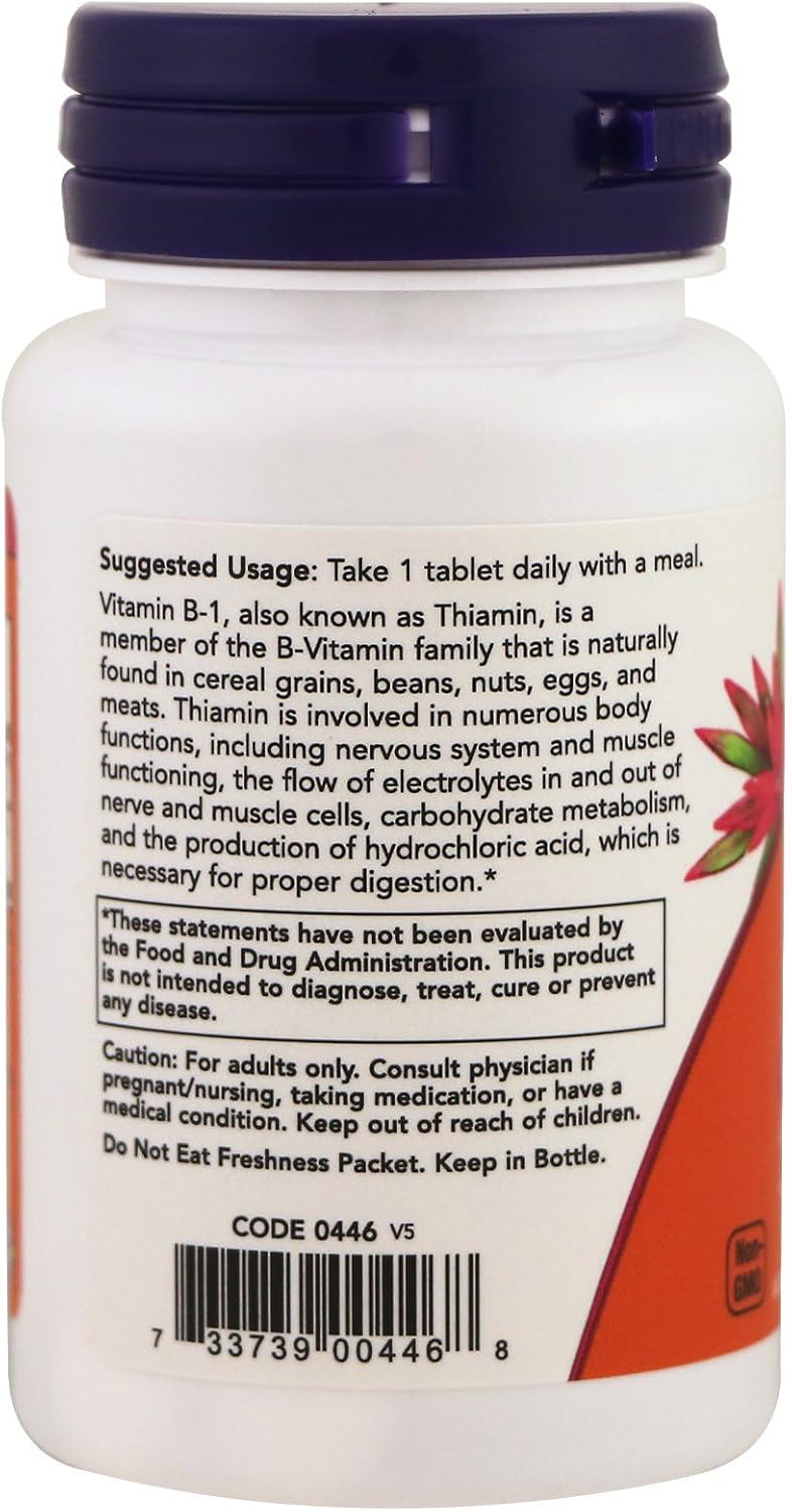 NOW Foods Vitamin B-1 (Thiamine) 100mg Tablets - Pack of 400 - Natural Energy Support
