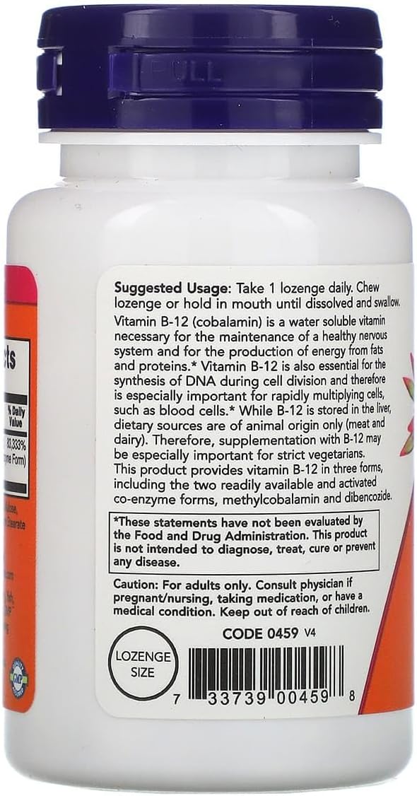 NOW Foods Vitamin B-12 2,000 mcg Lozenges - 100 Count Bottle - BoostGo Australia