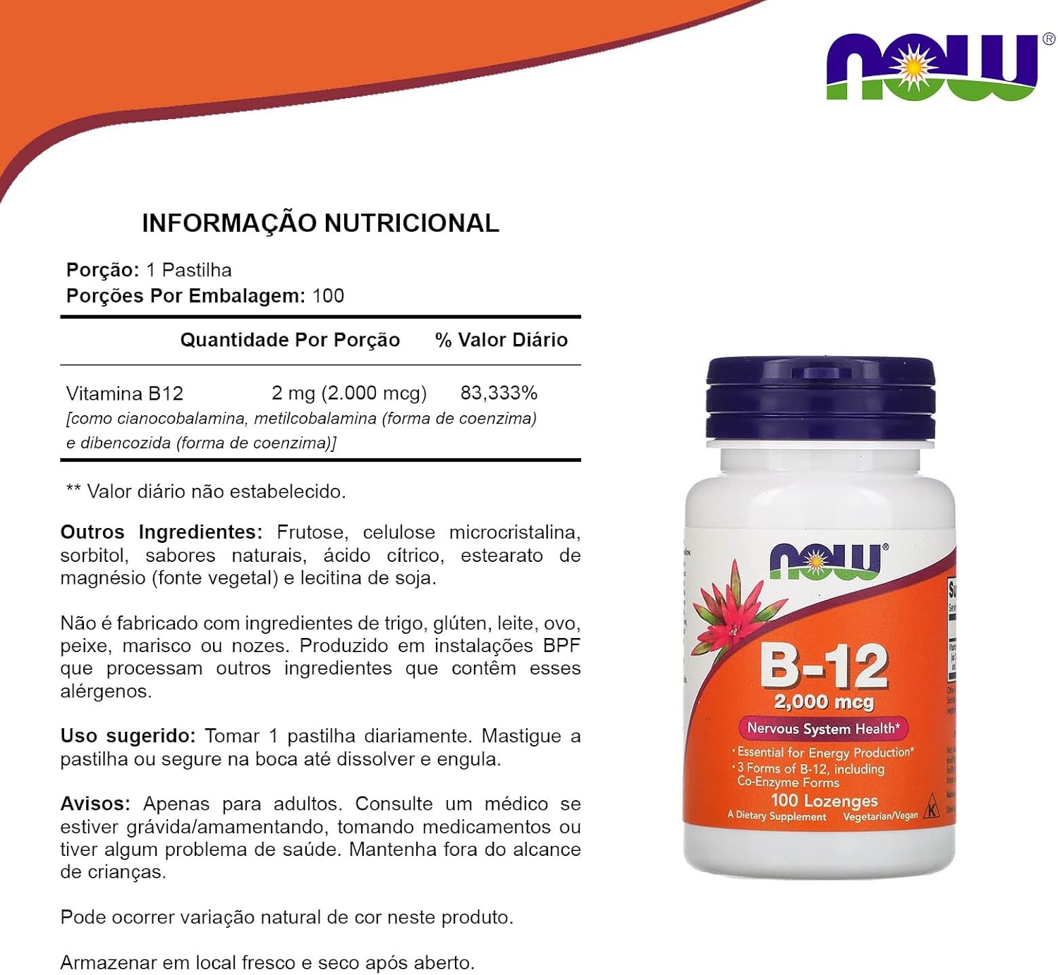 NOW Foods Vitamin B-12 2,000 mcg Lozenges - 100 Count Bottle - BoostGo Australia