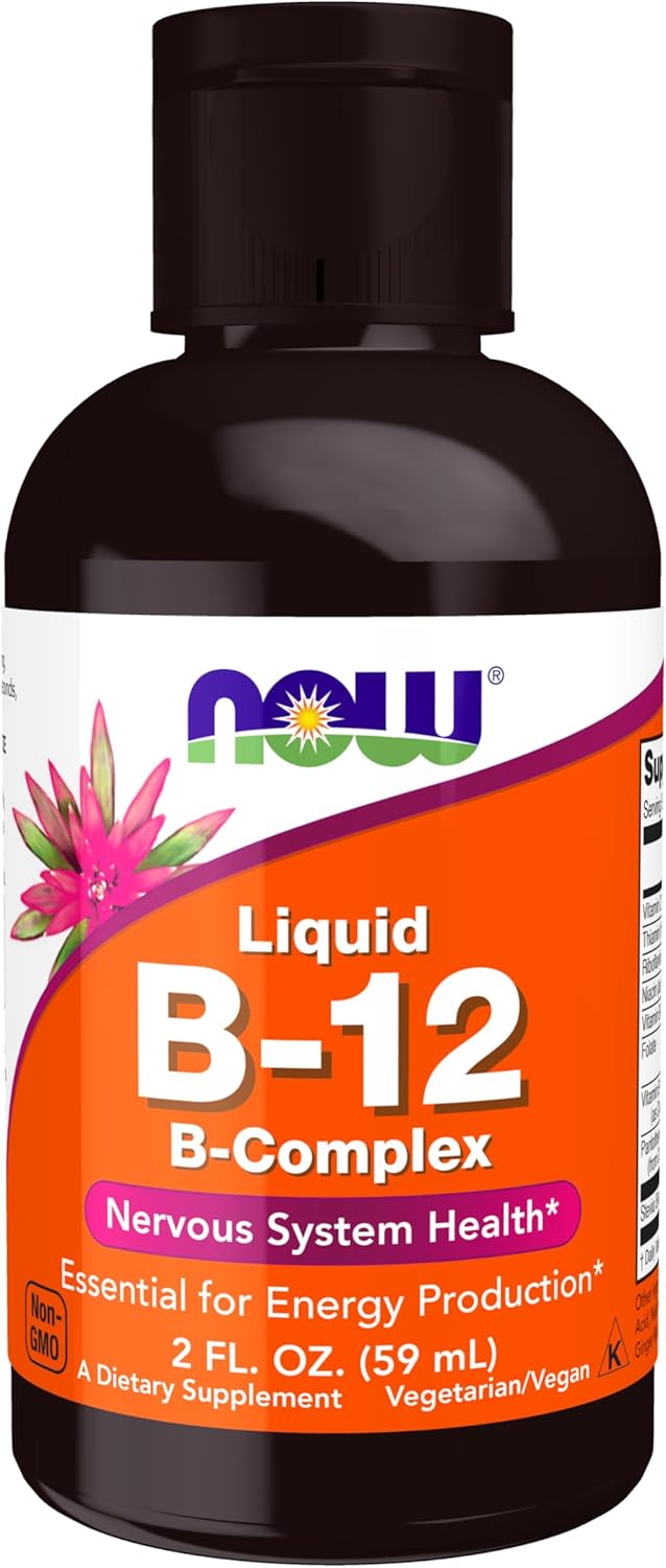 NOW Foods Vitamin B-12 Complex Liquid Supplement for Energy and Nervous System Health, 2 oz
