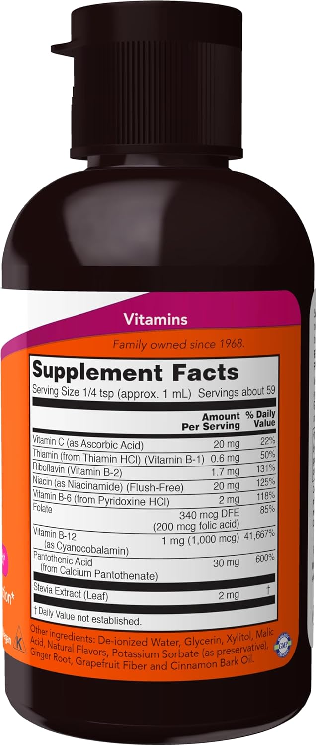 NOW Foods Vitamin B-12 Complex Liquid Supplement for Energy and Nervous System Health, 2 oz